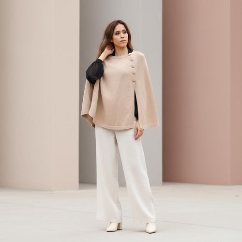 100% Baby Alpaca Knit Cape – Button Detail, Made in Peru