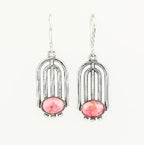 Handcrafted in Peru- 950 Fine Silver & Rhodonite Art Deco Filigree Earrings