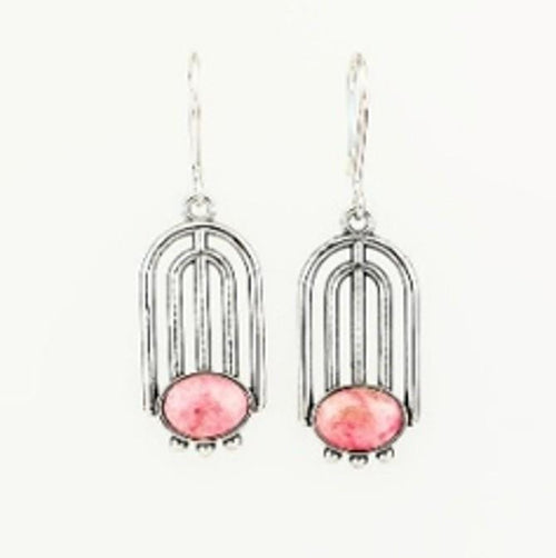 Handcrafted in Peru- 950 Fine Silver & Rhodonite Art Deco Filigree Earrings