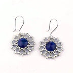 Handcrafted in Peru - 950 Fine Silver & Sodalite Filigree Sunburst Earrings (5.9gr 5.0 cm)