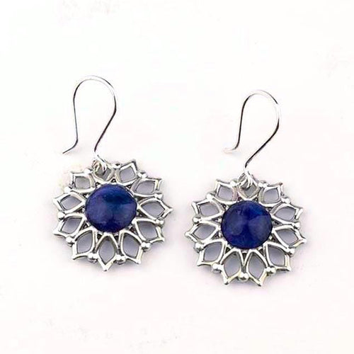 Handcrafted in Peru - 950 Fine Silver & Sodalite Filigree Sunburst Earrings (5.9gr 5.0 cm)
