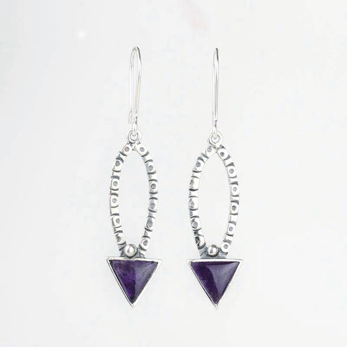 Handcrafted in Peru- 950 Fine Silver &  Amethyst Geometric Earrings  (6.0 g, 5.0 cm)