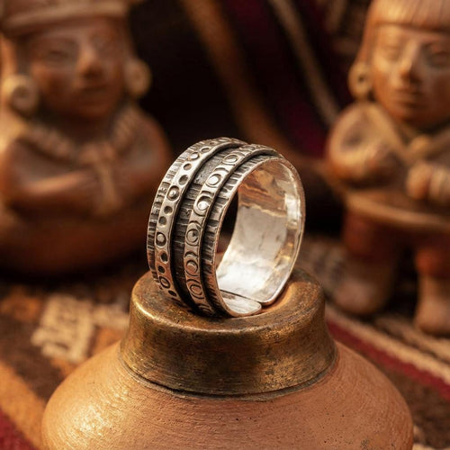 Handcrafted in Peru: 950 Fine Sterling Silver Wide Band Ring