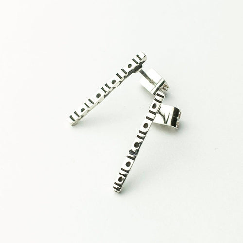 950 Sterling Silver Bar Stud Earrings, Textured Oxidized Design, Handmade in Peru