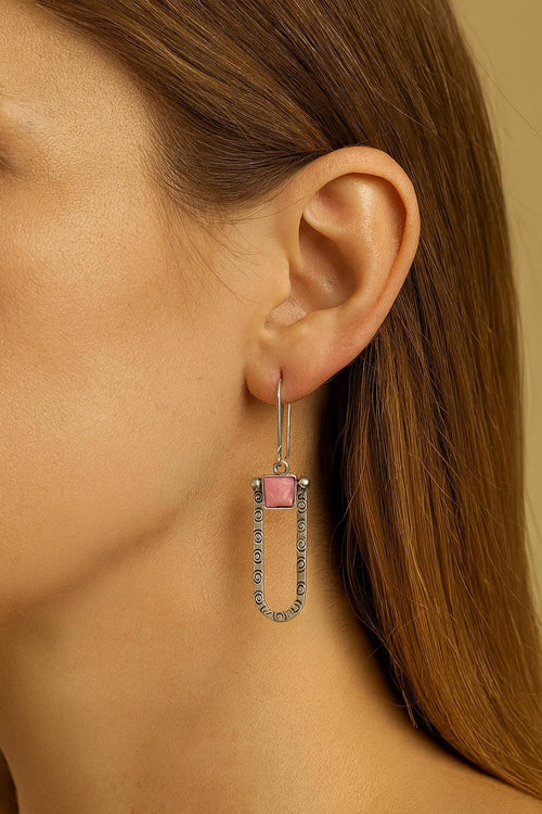Handcrafted in Peru - 950 Fine Sterling Silver and Rhodonite, Long Dangle Earrings