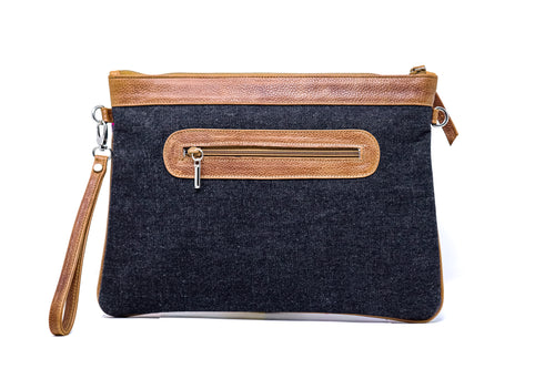 Adjustable Strap Handbag with Embroidered Denim - Made in Peru