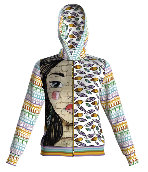 Pastel Art Print Hooded Jacket: Peruvian Summer Fashion