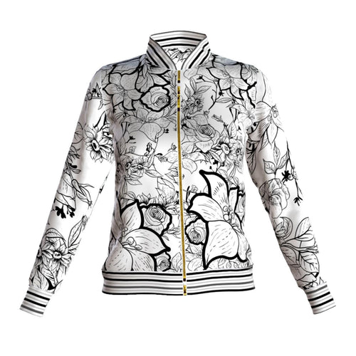 Limited Edition Monochrome Lily Jacket Set, Black White Floral Bomber, Made in Peru