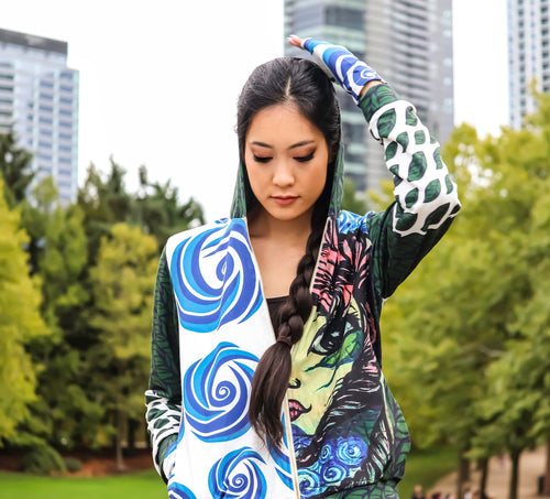 Enchanted Forest Hooded Jacket: Peruvian Graphic Art Apparel