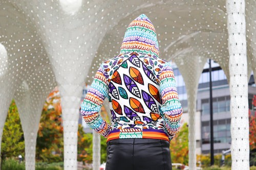 Pastel Art Print Hooded Jacket: Peruvian Summer Fashion