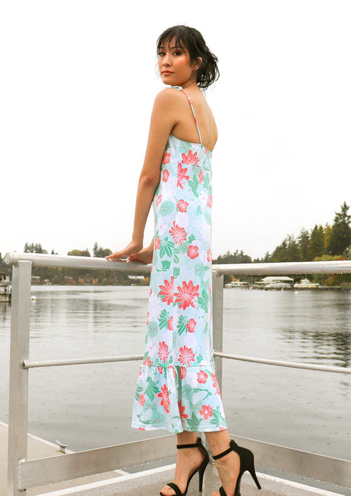 Floral Pima Cotton Summer Dress: Ankle-Length Tie Strap Dress