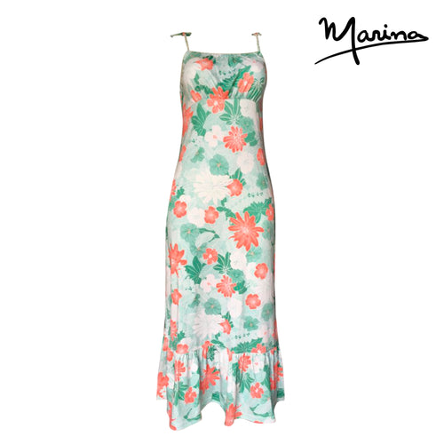 Floral Pima Cotton Summer Dress: Ankle-Length Tie Strap Dress