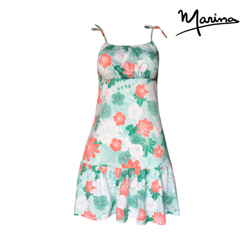 Floral Pima Cotton Tie Strap Dress - Green Peruvian Summer Dress