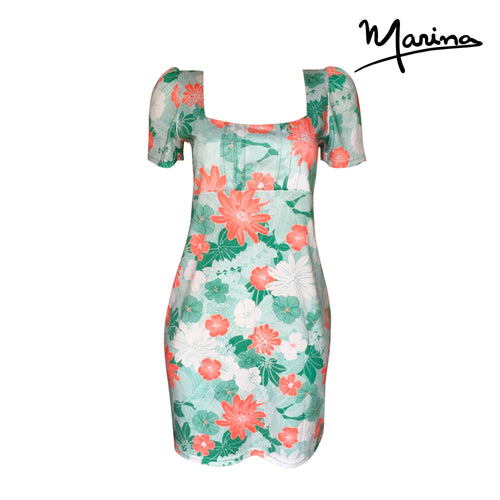 Floral Pima Cotton Summer Dress: Aqua Green Peruvian Fashion