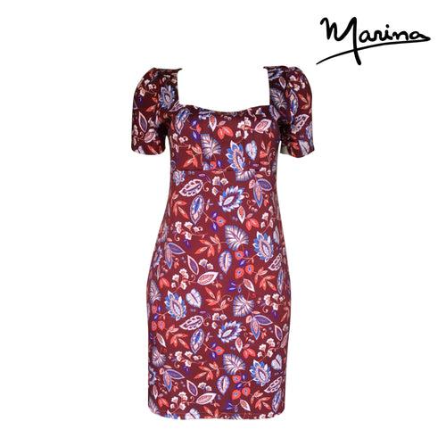 Burgundy Floral Pima Cotton Summer Dress - Square Neck