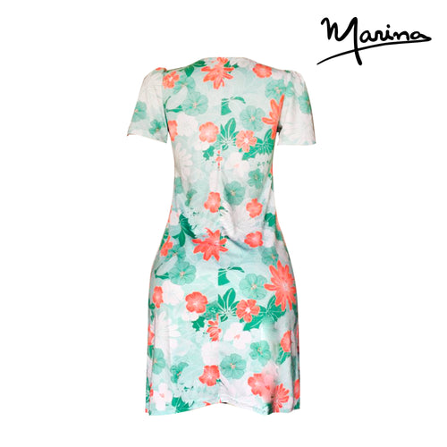 Floral Pima Cotton Summer Dress: Aqua Green Peruvian Fashion