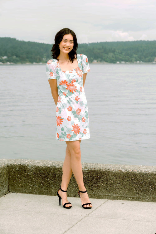 Floral Pima Cotton Summer Dress: Aqua Green Peruvian Fashion