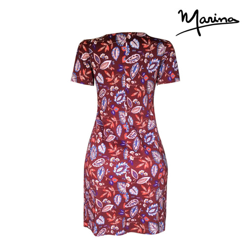 Burgundy Floral Pima Cotton Summer Dress - Square Neck