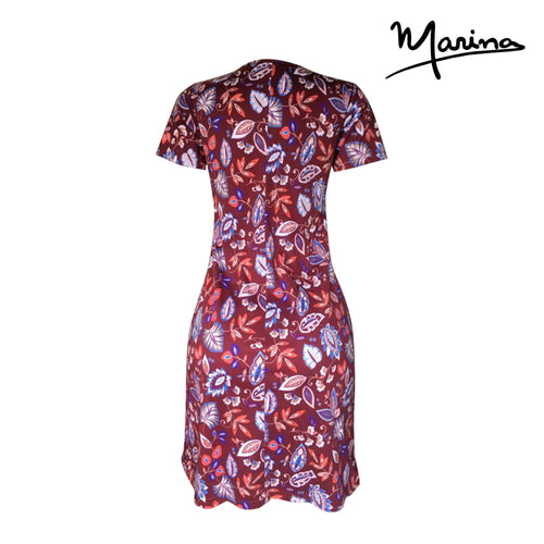 Burgundy Floral Pima Cotton Summer Dress - Azalea Neck
