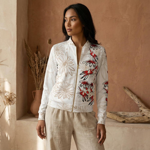 Floral Sublimation Bomber Jacket Set with Hand Warmers, Lined, Made in Peru