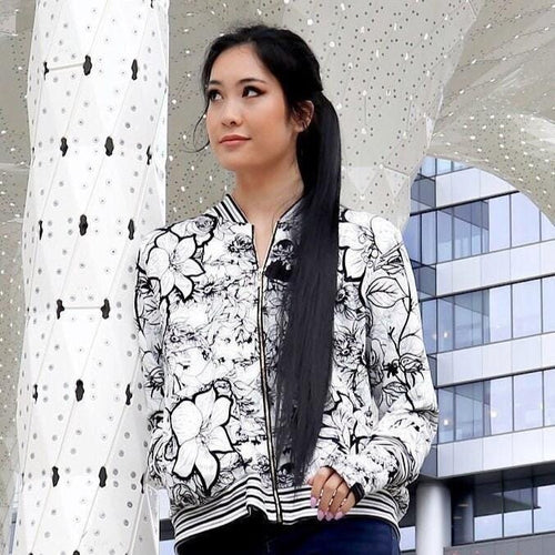 Limited Edition Monochrome Lily Jacket Set, Black White Floral Bomber, Made in Peru