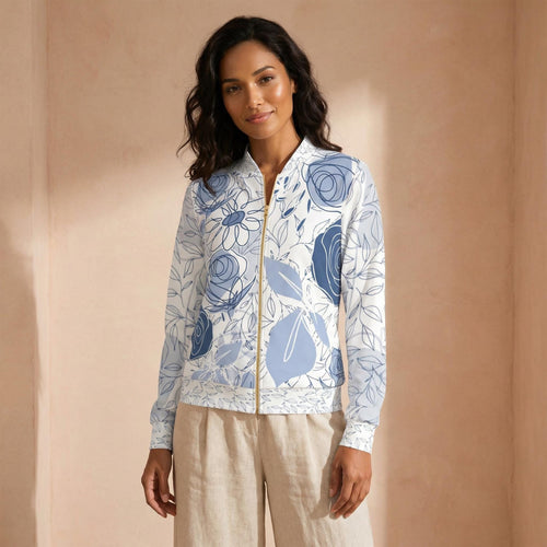 Limited Edition Blue Floral Designer Jacket Set with Matching Gloves, Made in Peru