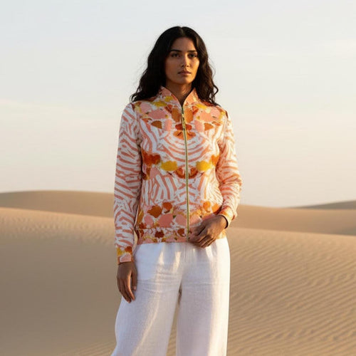 Limited Edition Sunset Petals Floral Jacket Set – Lined Bomber with Gloves, Made in Peru