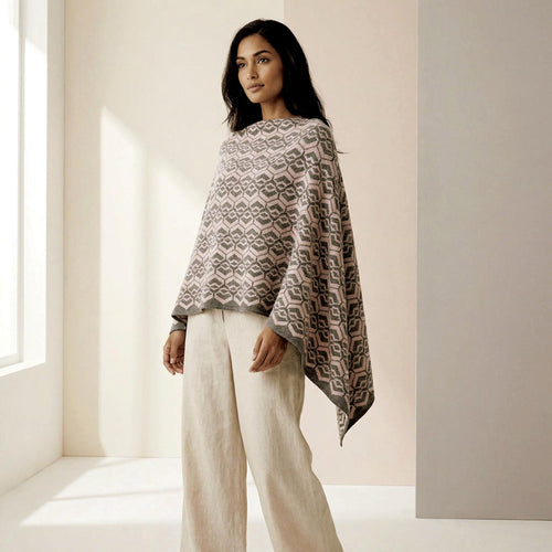 Gray & Black Baby Alpaca Geometric Poncho  - Made in Peru