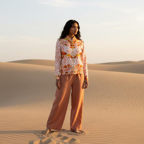 Limited Edition Sunset Petals Floral Jacket Set – Lined Bomber with Gloves, Made in Peru