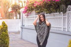 Gray & Black Baby Alpaca Geometric Poncho  - Made in Peru