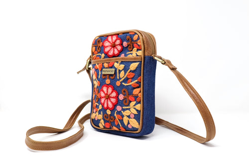 Hand-Embroidered Travel Bag in Brick and Mustard Hues - Made in Peru